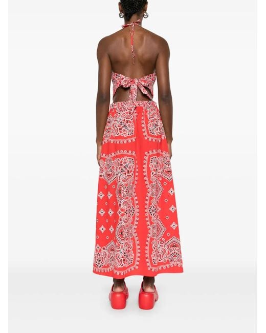 Sandro Red Cotton Bandana Print Maxi Dress