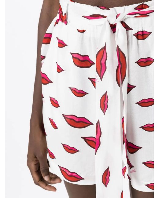 Amir Slama Red Lip-Print Shorts