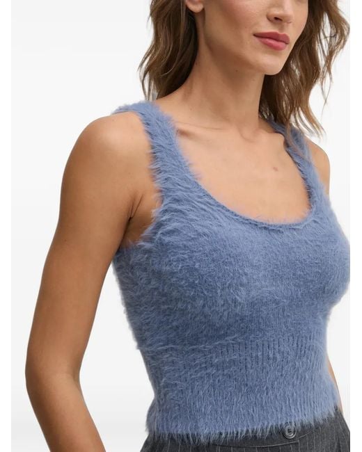 Sisley Blue Fuzzy-Knit Scoop-Neck Top