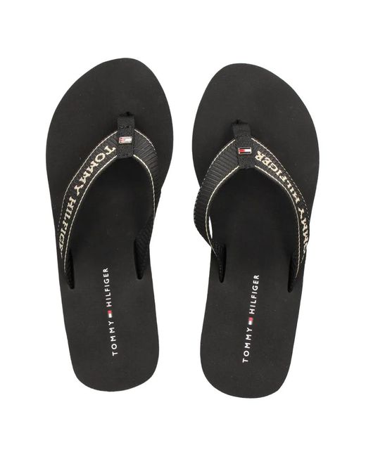 Tommy Hilfiger Black Logo Straps Slides