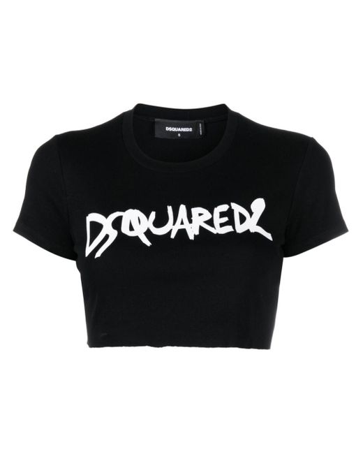 DSquared² Black Cropped-T-Shirt mit Logo-Print