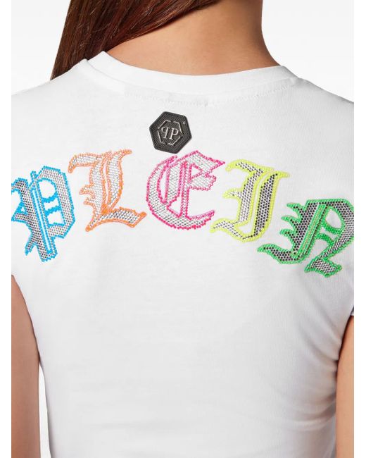 Philipp Plein Blue Logo-Embellished Cotton T-Shirt
