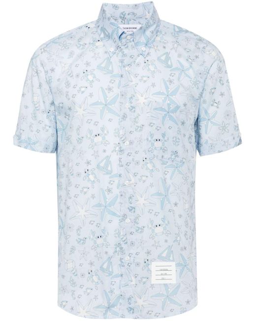 Thom Browne Blue Graphic-print Cotton Shirt for men