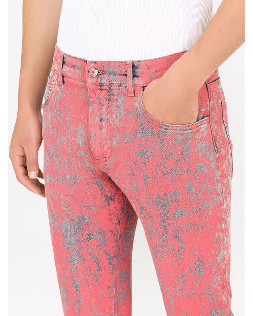 Dolce & Gabbana Pink Acid-wash Slim Fit Jeans for men