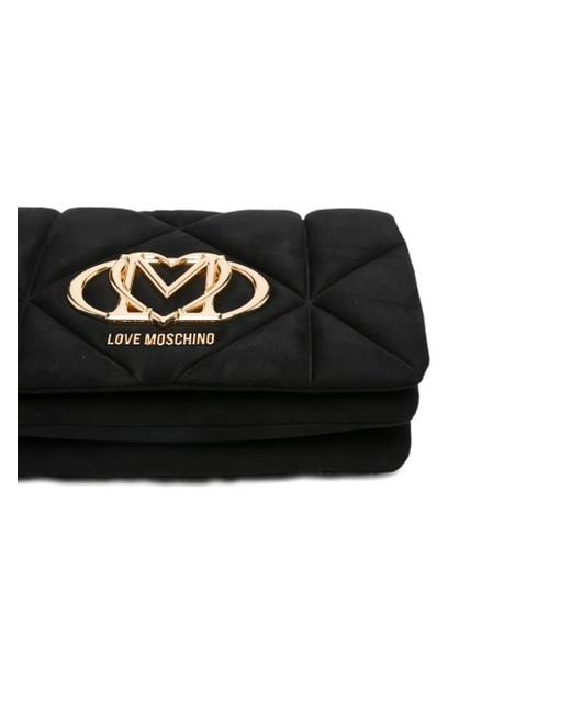 Love Moschino Black Quilted Logo-Plaque Cross Body Bag