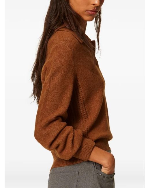 Twinset Brown Embellished Polo-Collar Jumper