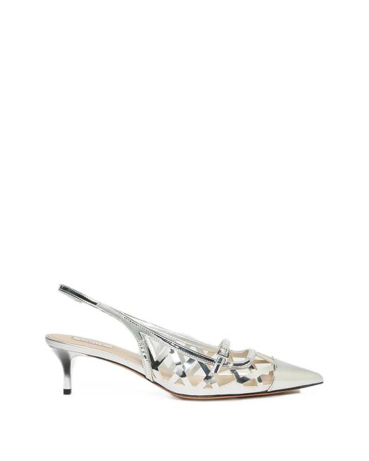 Manila Grace White Cut-Out Slingback Pumps