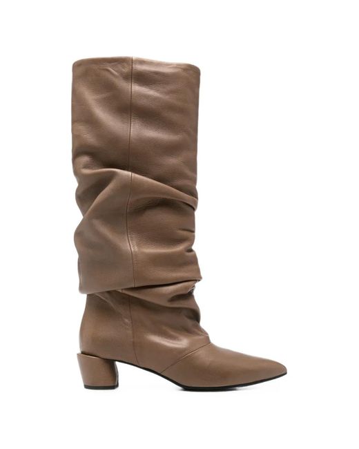 Liska Brown Slouchy Pointed-Toe Boots