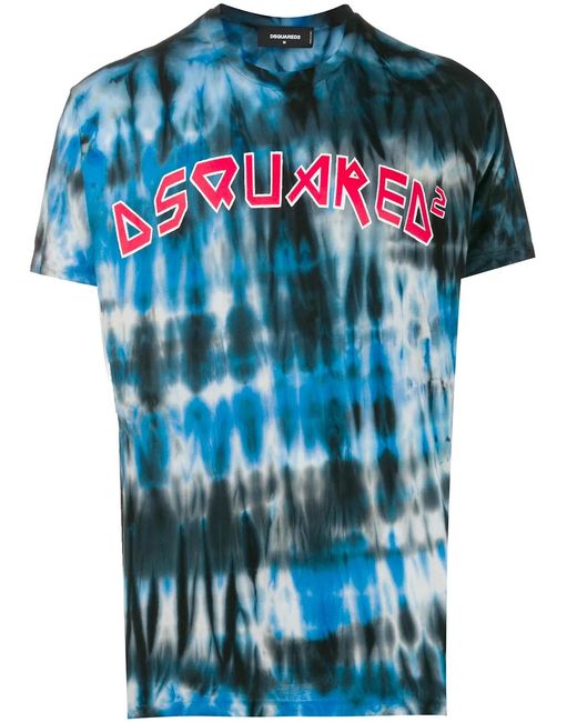 DSquared² Blue Tie-Dye Logo Print T-Shirt for men