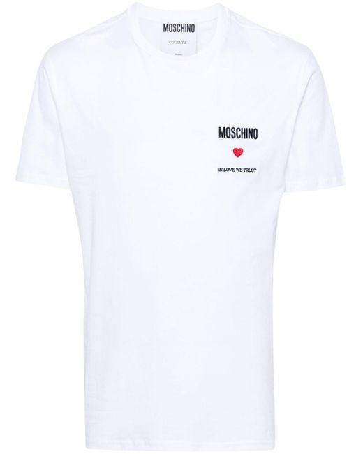 Moschino White T-Shirt With Embroidery for men