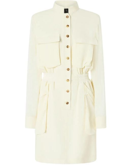 Pinko White Button-Up Midi Dress With Drawstring Waist