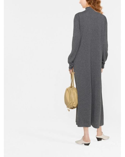 Jil Sander Gray High Neck Cashmere Midi Dress