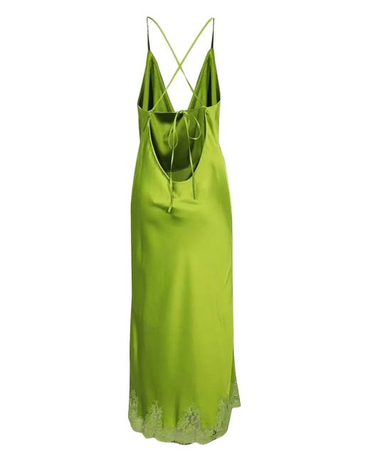 Ermanno Scervino Green Cowl-Neck Lace-Trimmed Midi Dress