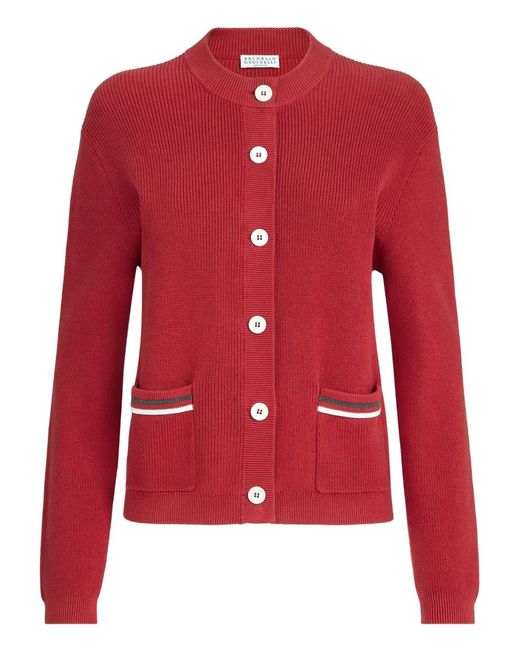 Brunello Cucinelli リブポケット カーディガン レッド | Lyst
