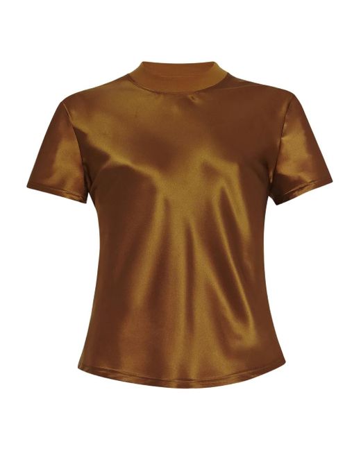 Rosetta Getty Brown Satin-Effect Short-Sleeve Top
