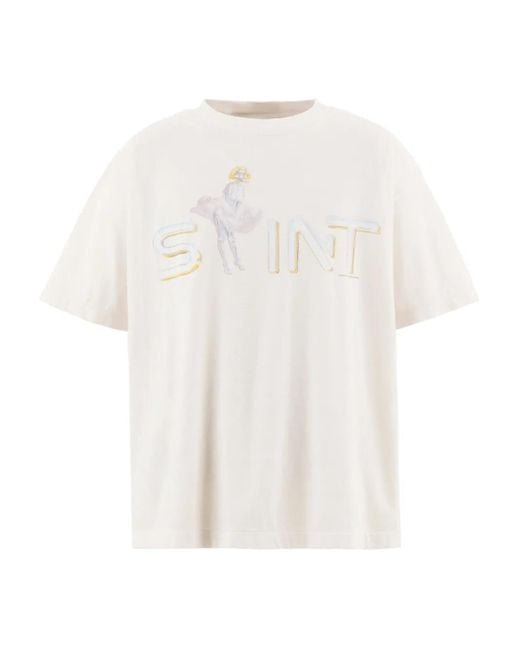 SAINT Mxxxxxx White Graphic-Print Cotton T-Shirt for men