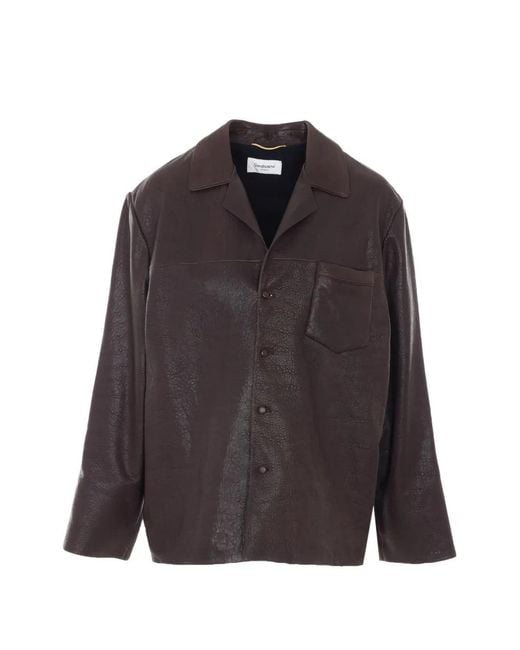 Saint Laurent Brown Button-Up Leather Jacket
