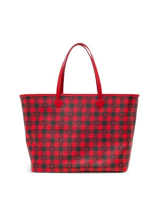 AAPE BY A BATHING AP Red Check-Pattern Heart-Patch Tote Bag