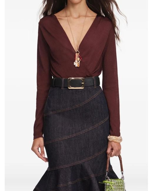 Self-Portrait Purple V-Neck Long-Sleeve Top