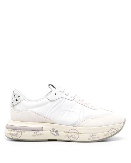 Premiata White Cassie 6717 Crystal-embellished Sneakers