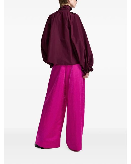 Essentiel Antwerp Purple Keily Pussy-Bow Voluminous-Sleeve Blouse