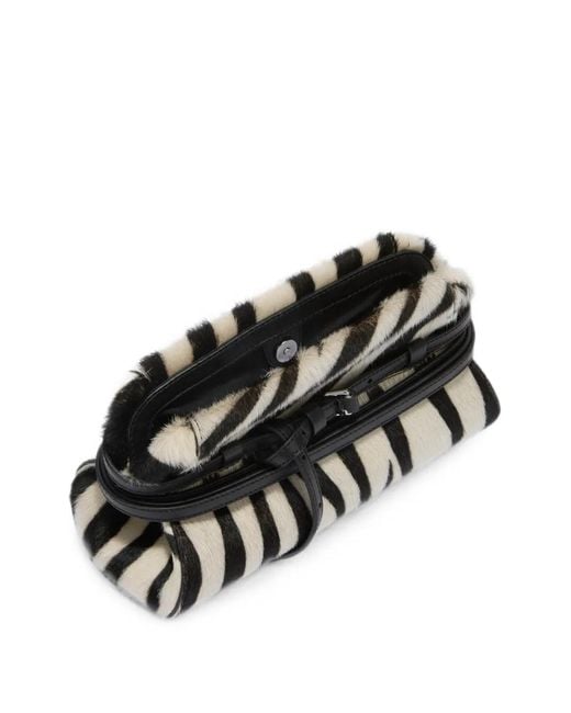 Moschino Black Zebra-Print Leather Clutch Bag