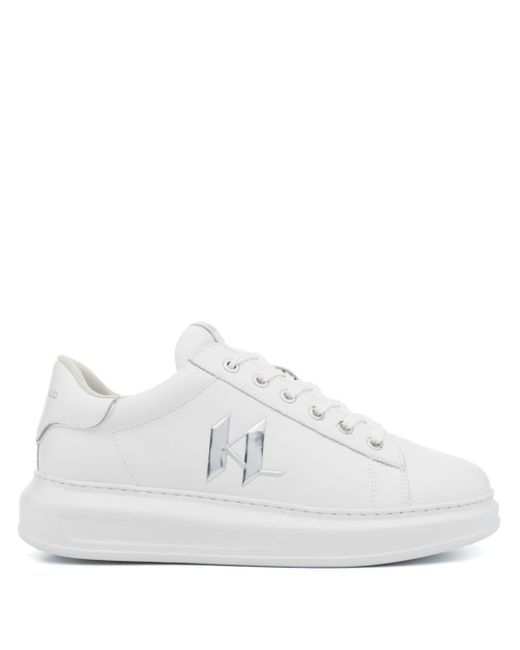 Karl Lagerfeld White Logo-patch Leather Sneakers for men