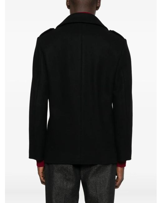Saint Laurent Black Double-Breasted Cupro Coat for men