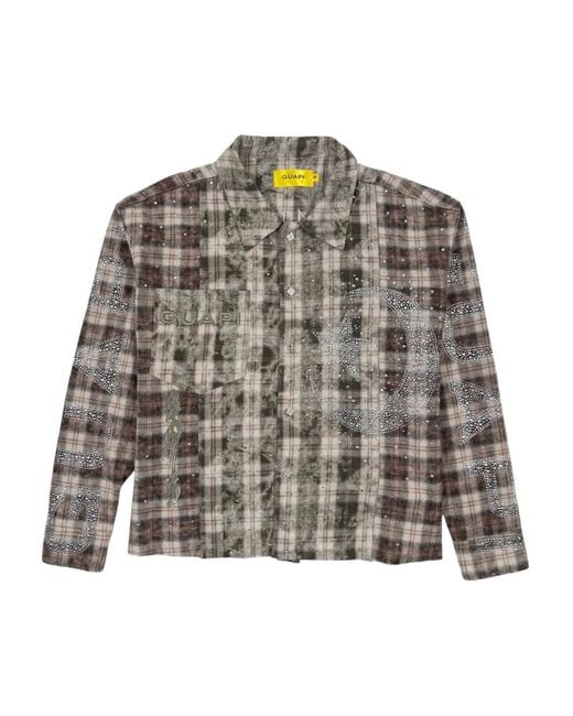 GUAPI Gray Crystal-embellished Plaid Shirt for men
