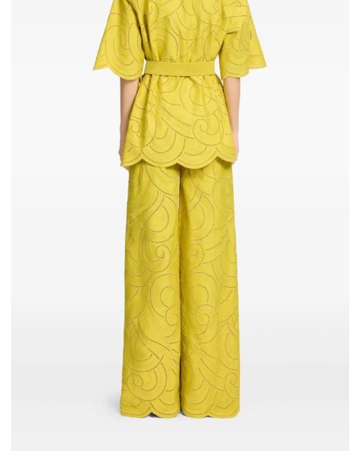 Elie Saab Swirl-embroidered Pants Yellow