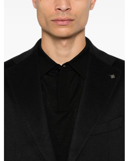 Tagliatore Black Single-Breasted Buttoned Blazer for men