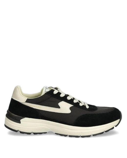 Stepney Workers Club Black Suede-Panel Lace-Up Sneakers for men