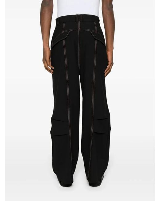 Feng Chen Wang Black Contrast-Stitching Trousers for men