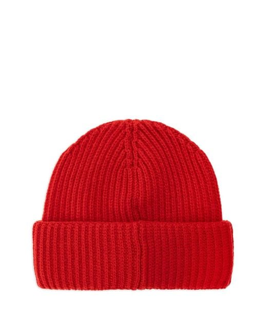 Moncler Red Wool Beanie With Logo Patch for men