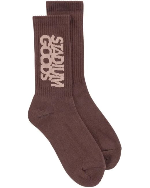 Stadium Goods Brown Logo-Print 'Bark' Crew Socks