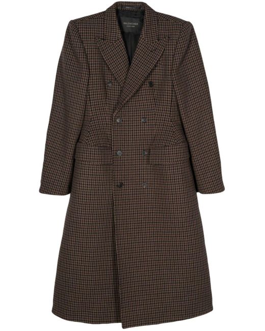 Balenciaga Brown Houndstooth Wool Double-breasted Coat