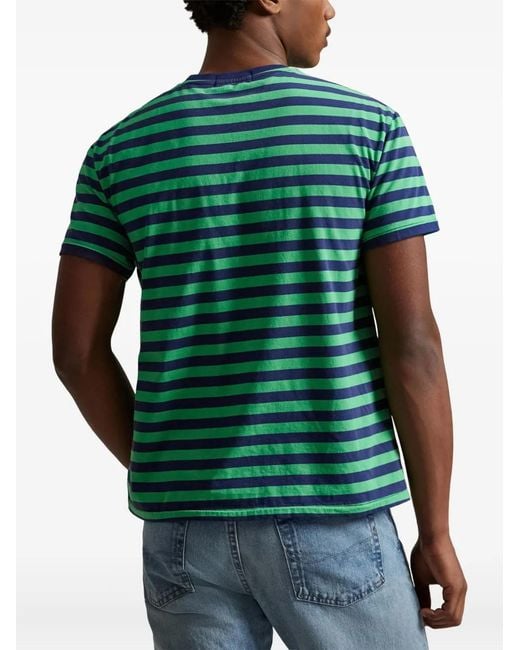 Polo Ralph Lauren Green Striped Patch-Pocket T-Shirt for men