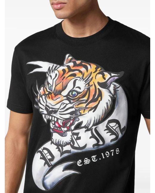 Philipp Plein Black T-Shirt Round Neck Ss Tattoo for men