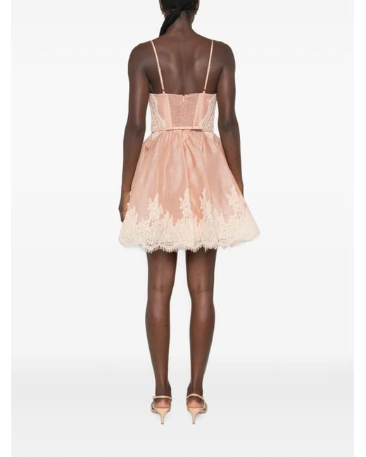 Zimmermann Pink Lace-Trim Panelled Mini Dress