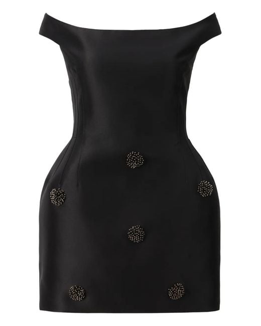 ARAFTU Black Off-Shoulder Embellished-Detail Mini Dress