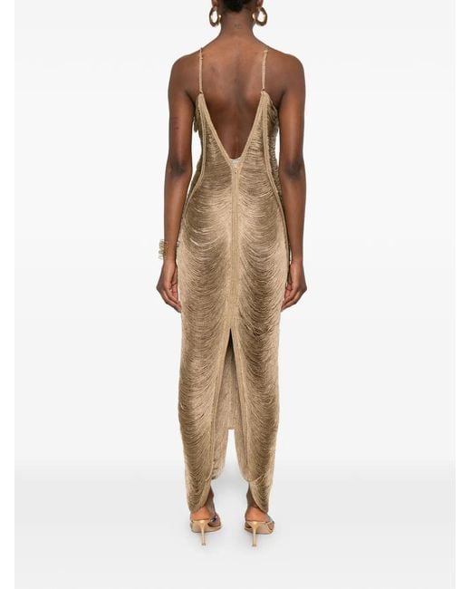 Bless Natural Solé Fringe-Detail V-Neck Dress