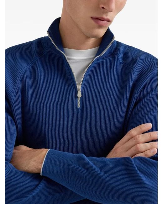 Brunello Cucinelli Blue Cotton Sweater for men