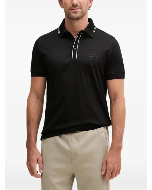 Karl Lagerfeld Black Contrast-Trim Logo-Patch Polo Shirt for men