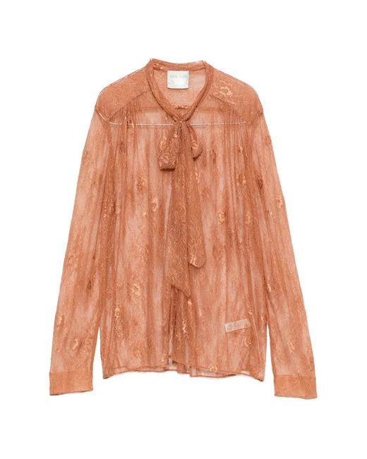 Forte_forte Orange Lace Pussy-Bow Shirt