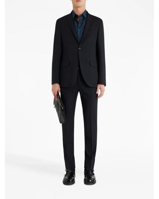 Etro Blue Notched-Lapels Virgin Wool-Blend Blazer for men