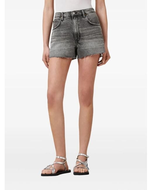 AllSaints Tate Denim Shorts Met Franje Afwerking in het Gray