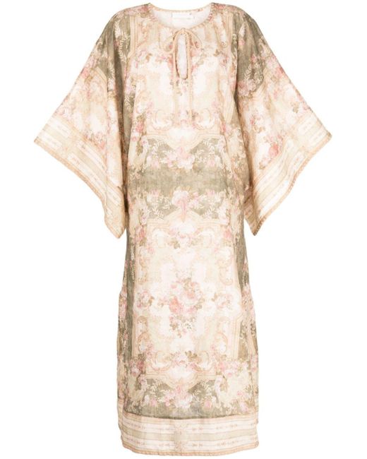 Zimmermann Natural Floral-print Linen Maxi Dress
