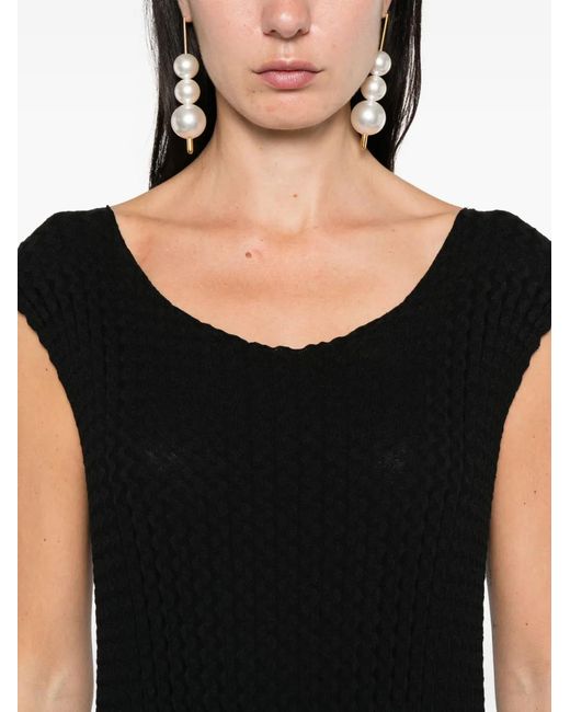 Issey Miyake Black Ribbed Sleeveless Midi Dress