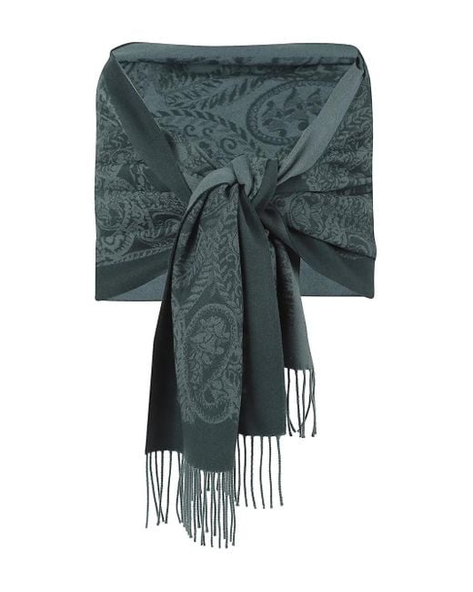 Etro Green Paisley-Print Fringed Scarf