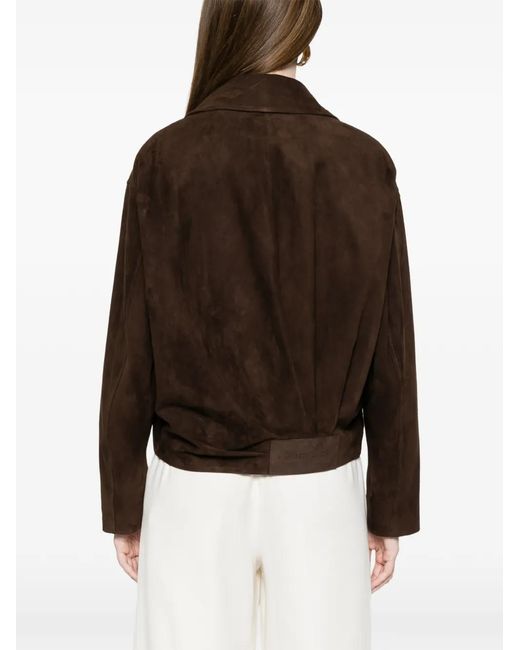 Simonetta Ravizza Brown Lavy Zip-Fastening Leather Jacket